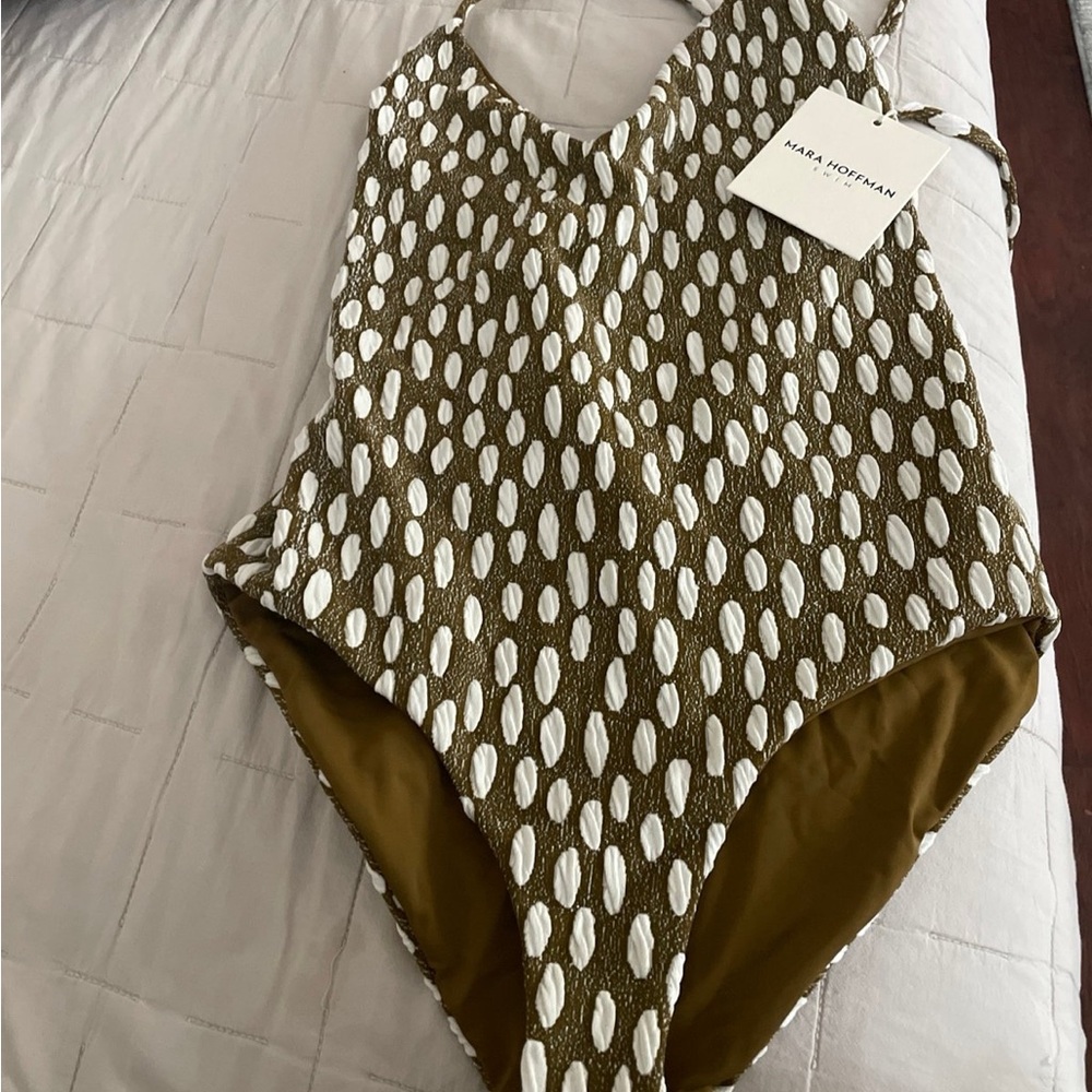 Mara Hoffman Green and White Geometric One Piece Swimsuit